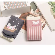Розовый с серым кроликом зимние толстые Хлопковые женские носки, подарок на Рождество год подарки модные детские носки милые теплые носки коробка