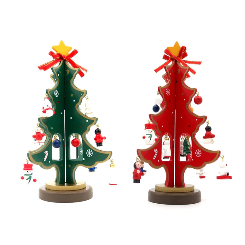 

DIY Wooden Red Green Christmas Tree Decoration Snowman Kids Toy Home Festival Gift Ornament Xmas Tree Table Desk Scene Layout