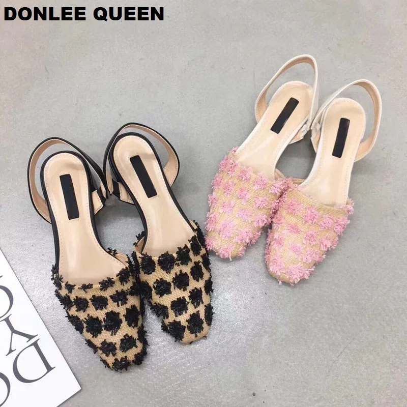 

DONLEE QUEEN New Summer Ankle Wrap Sandals Gladiator Women Shoes Low Heel Flower Mules Luxury Party Wedding Shoes Slip On Slides