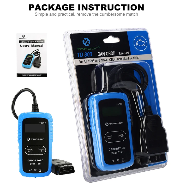 OBD сканер TOPDON TD300 Универсальный OBD2 инструмент для диагностики автомобиля