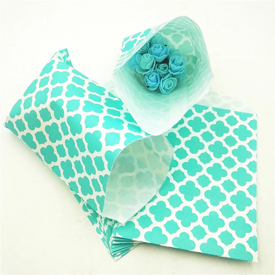 

25pcs/set Hot Paper Bags Blue Flower Kraft Paper Gift Bags/Festival Gift Bags Paper Bags For Wedding Birthday Party Supplies