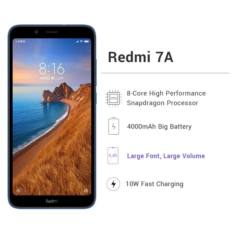 Мобильный телефон Xiaomi Redmi 7A 7 A с глобальной версией, 2 Гб ОЗУ, 16 Гб ПЗУ, Восьмиядерный процессор 5,4" Snapdargon 439, аккумулятор 4000 мАч, камера 12 МП