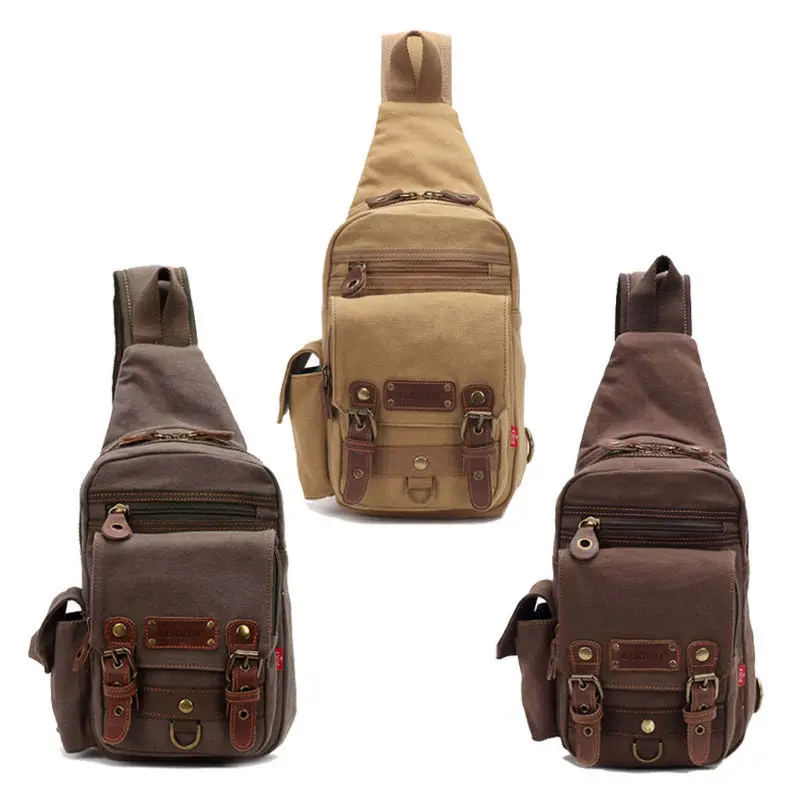 

Vintage Men's Canves Leather Chest Bag Shoulder Bicycle Bag Messenger Bags Casual Travel Military Satchel Bag