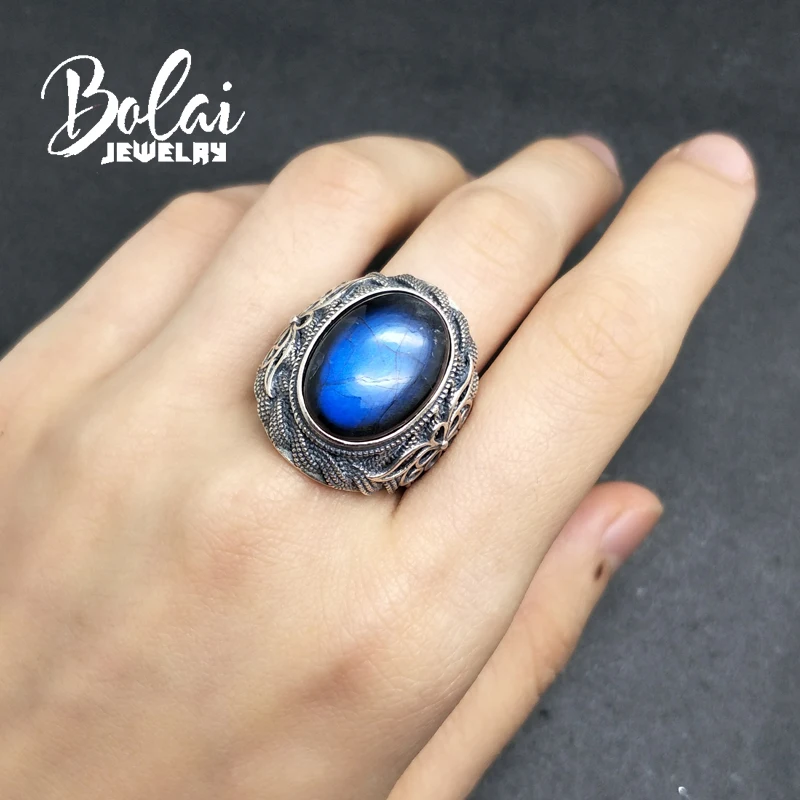 Bolaijewelry Настоящее стерлингового серебра 925 натуральный Лабрадорит oval13 * мм 18