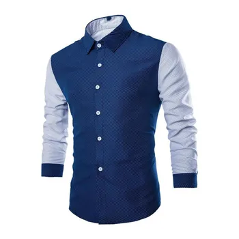 

Brand New Mens Cotton Dot Printing Slim Shirts Fashion Mens Stitching Color Long Sleeve Cardigan Shirts Male M -2xl