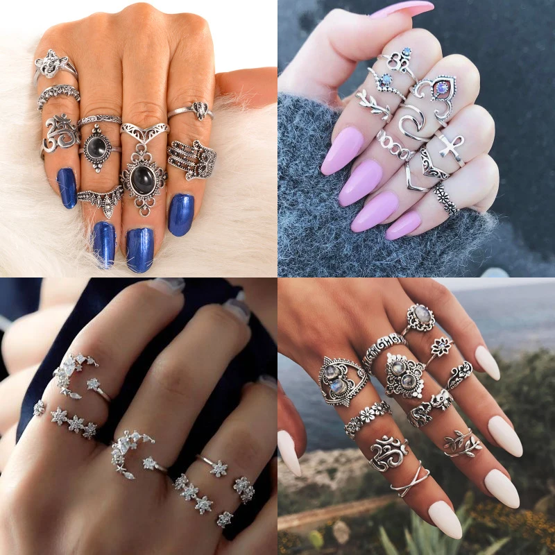 

13 Style Boho Vintage Knuckle Ring Set for Women Europe Bohemian Midi Finger Stone Anel Jewelry Female Anillos