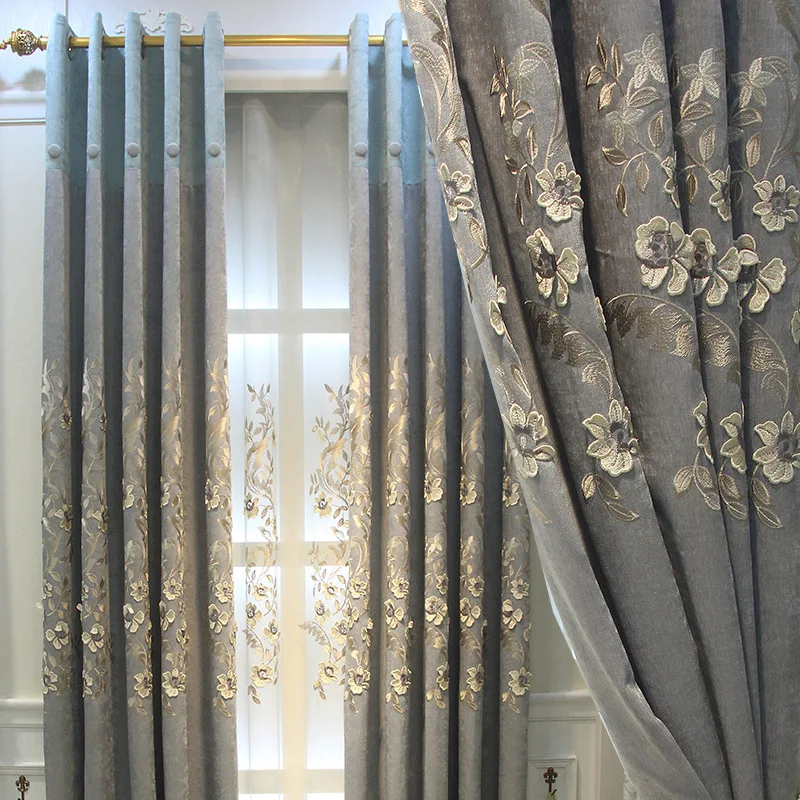

Factory Direct Rural Feng Shui Dissolved Embroidery Stereo Relief Shading Chenille Curtains Living Room Bedroom Shading Curtains
