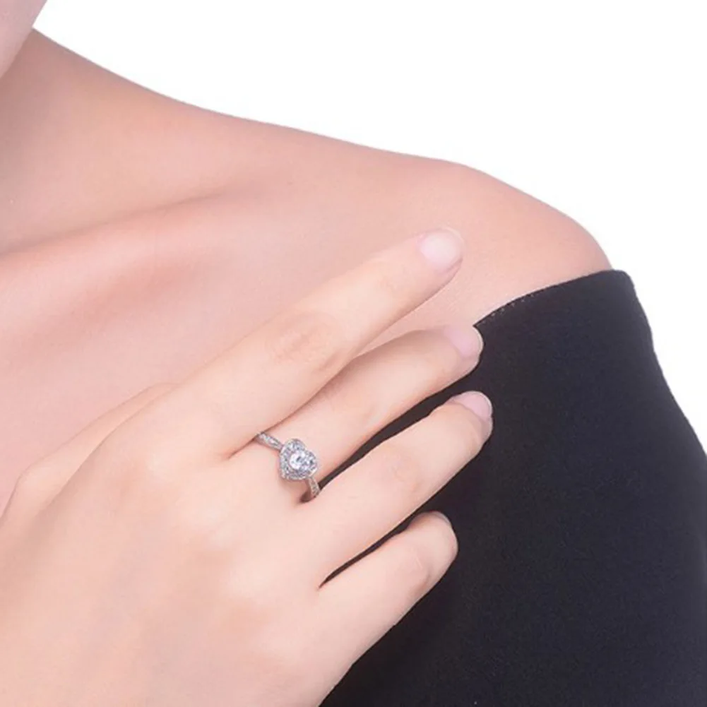 Hot Pure Copper Never fade Crystal Love Heart Shaped Ring Bridal