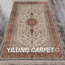 Yilong 5'x8 персидский ручной работы Бежевый Шелковый Ковры Медальон цветочный дом Ковры(sl102b5x8