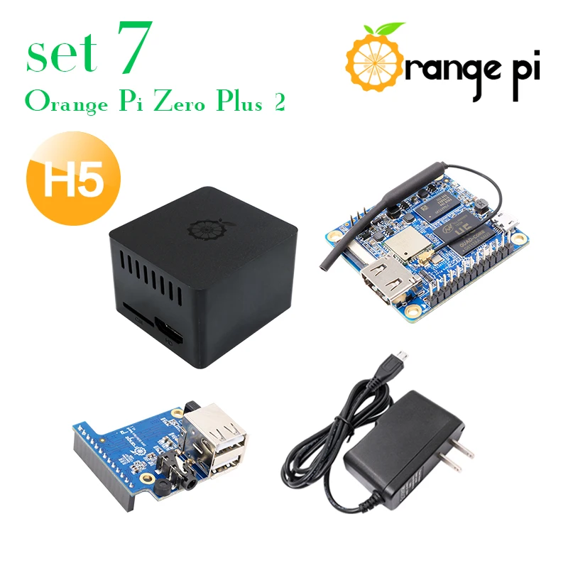 Оранжевый Pi Zero Plus 2 H5 набор 7: Zero Plus 2 H5+ защитный чехол+ плата расширения+ блок питания OTG, макетная плата
