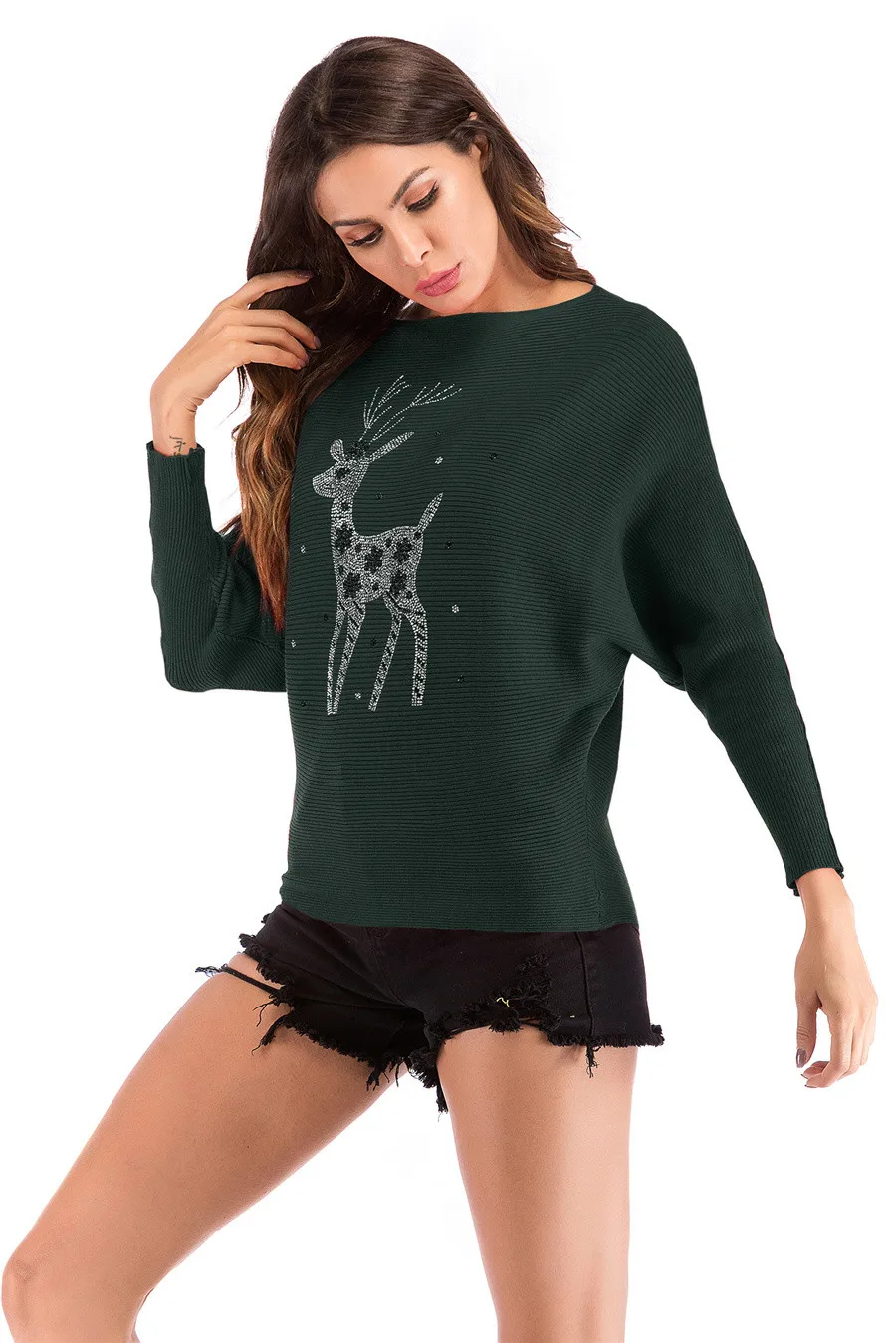 Gladiolus 2018 Autumn Winter Sweater Women Long Sleeve Rhinestone Pattern Slim Knitted Christmas Sweater Women Jumpers Pullover (69)