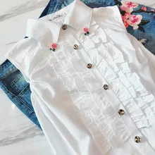 D дизайнерские Роскошные брендовые рубашки для женщин ручной работы Роза алмазные пуговицы оборками Женская белая блузка Топы