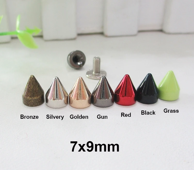 

colorful trimits brass spike bullet garment rivet studs with screws for bag, hat, shoe,leather chocker diy craft craft accessory