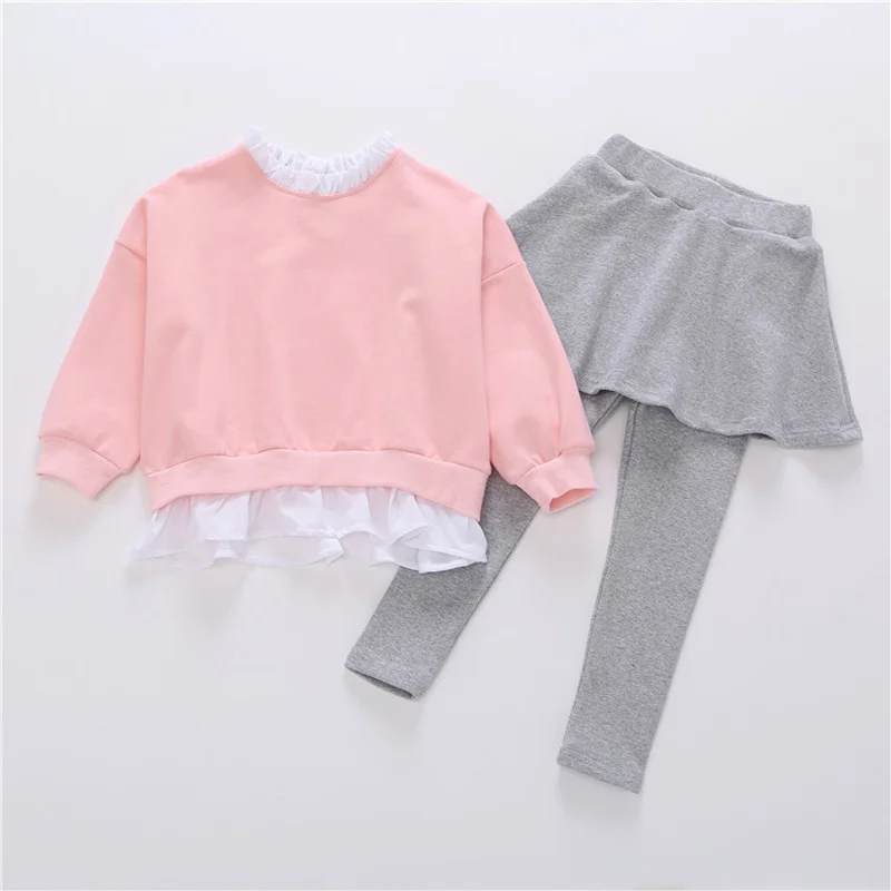 

2018 New Autumn Girl Clothes Long Sleeve Sweatshirt Pullover+Skirt Legging Suit Fashion Casual Children Clothing Sets DQ613