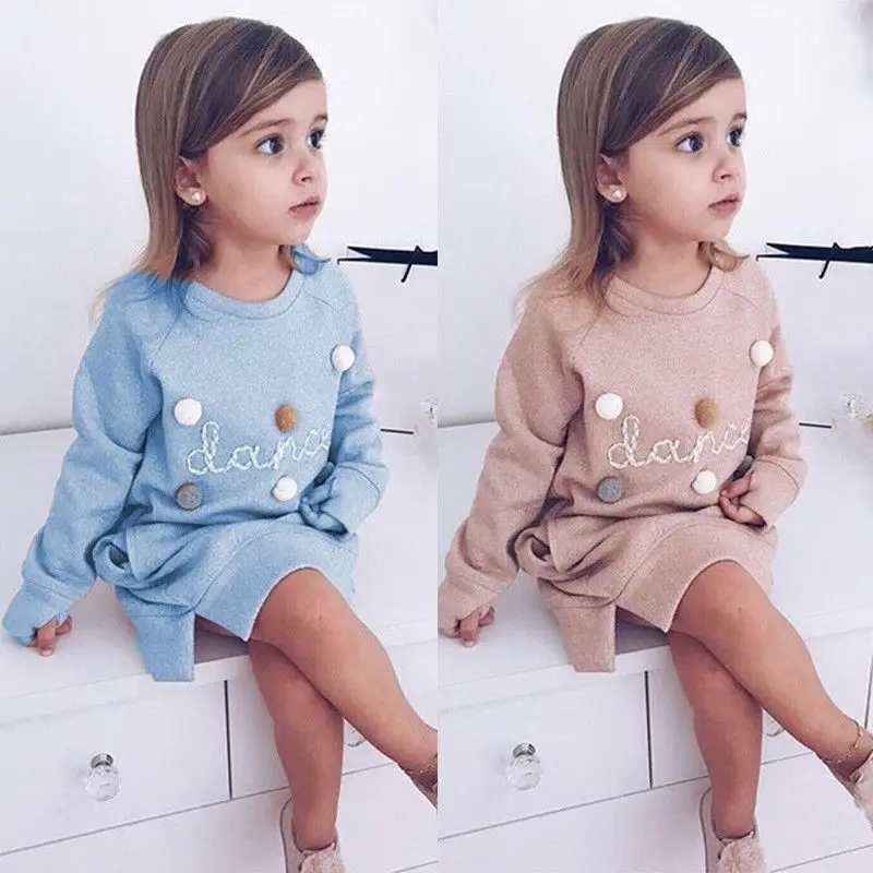 

Autumn Winter Girls Princess Mini Dress Kids Baby Girls Party Wedding Pageant Long Sleeve Sweater Dresses Cute Ball Kids Costume