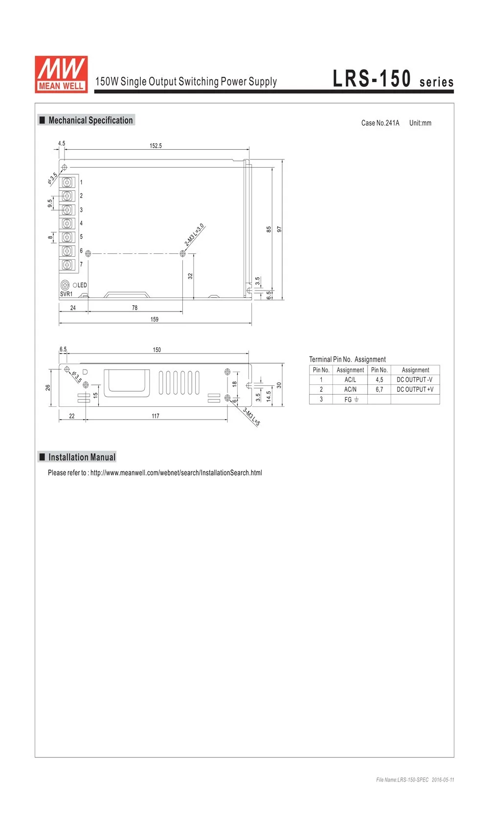 LRS-150 подлинный MeanWell означает хорошо компактный серии LRS-150-12/15/24/36/48 150 W AC/DC коммутации Питание заменить NES-150