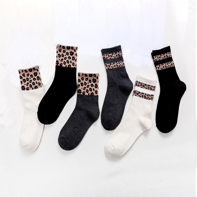 Леопардовые носки в полоску модные стильные белые черные забавные Женские повседневные носки женские короткие лоскутные носки сумасшедший, счастливый хлопок носки