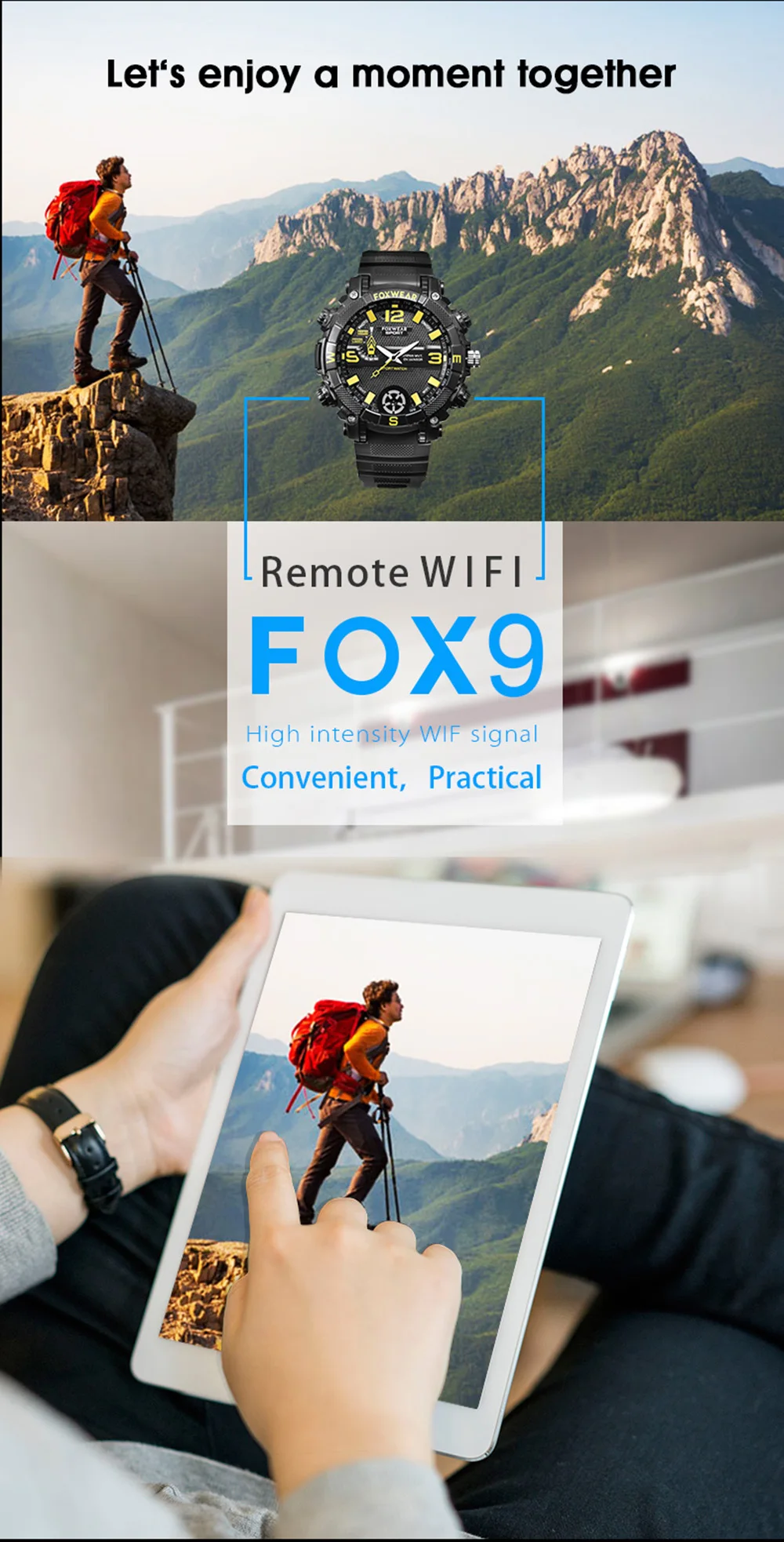 Fox 9 Смарт Wifi камера часы HD 720P Запись видео P2P удаленный Wifi Спорт Обнаружение движения приложение управление IPX7 светодиодное освещение