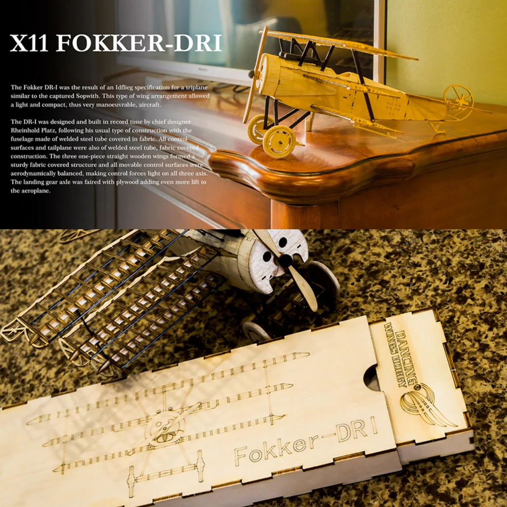 Модель самолета Dancing Wings Hobby 1:18 Fokker DRI деревянный статический дисплей Реплика