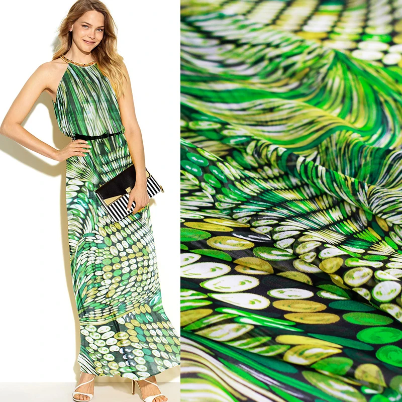 Colorful swirl silk chiffon dress elegant thin summer silk custom