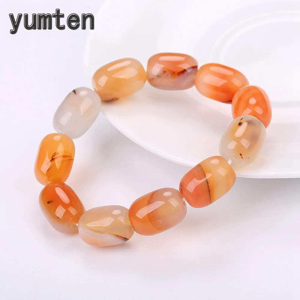 

YUMTEN Natural Agate Stone Stretch Bracelet Men Bucket Beads Crystal Coupel Bracelets Female Couchon Loves Health Rated Jewelry