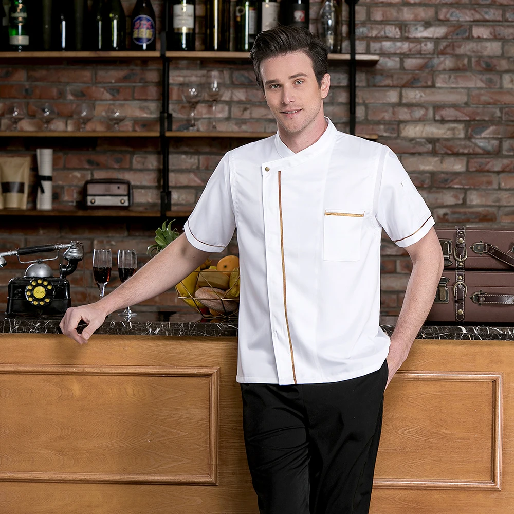 Мужская сетчатая рабочая одежда шеф-повара с коротким рукавом в стиле пэчворк, французский ресторан, кафе, ресторанное обслуживание, кухонный поварской парикмахерской, Рабочая форма