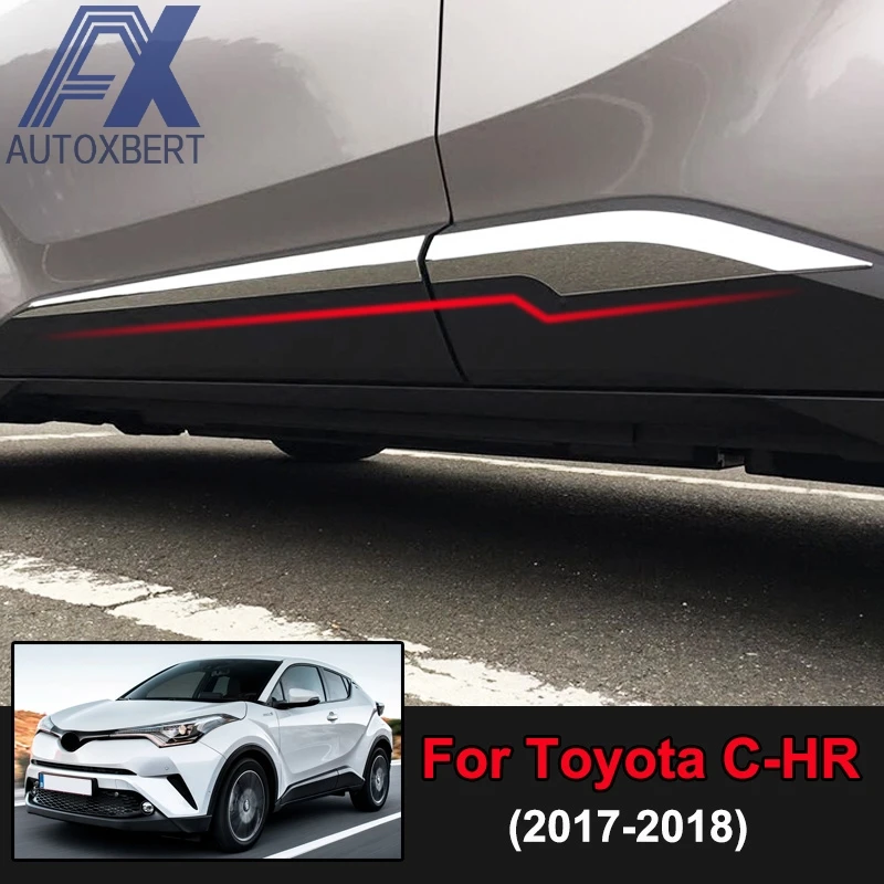 

AX Car Styling Chrome Side Door Body Molding Garnish Trim Cover Strips Guard Protector Stainless For Toyota C-HR CHR 2017-2019