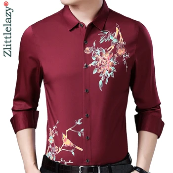 

2019 brand casual spring luxury flower long sleeve slim fit men shirt streetwear social dress shirts mens fashions jersey 50503