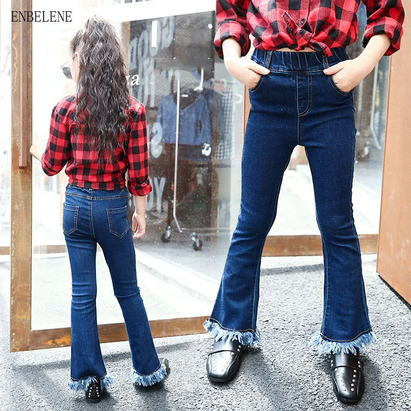 2018 autumn girls fashion skinny boot cut jeans children high elastic