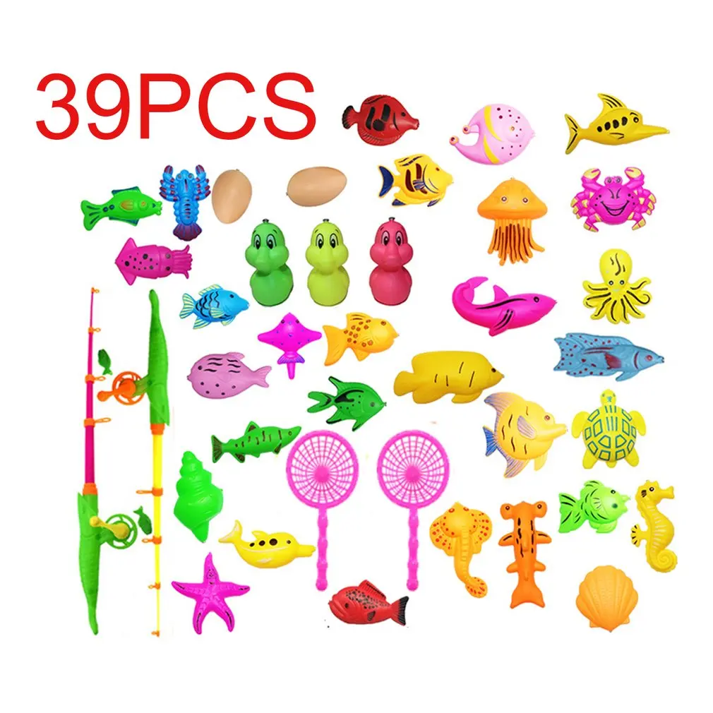39 шт. набор пластиковых магнитных рыболовных игрушек детские Игрушки для ванны рыболовная игра 1 бедный 2 полюса 2 сетки 35 магнит рыба Крытый