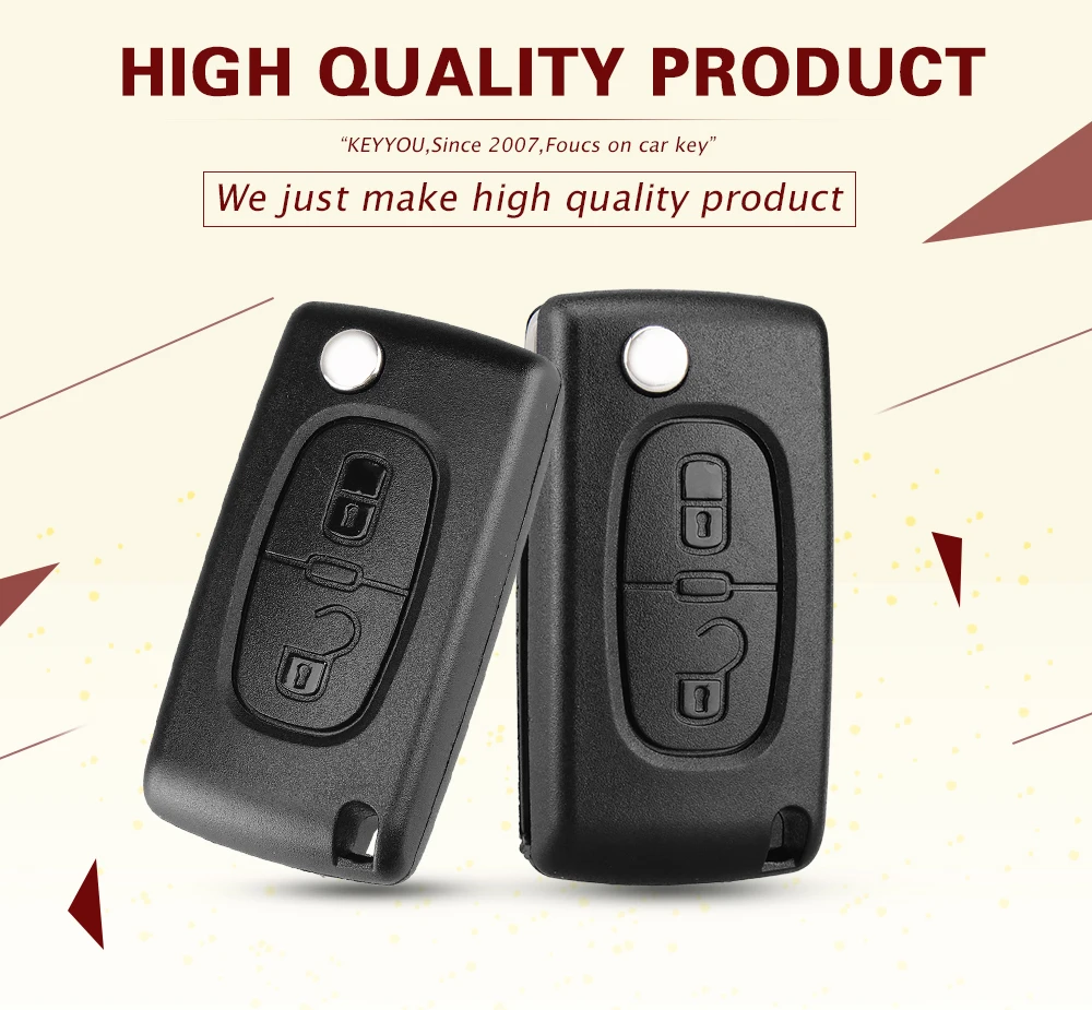 KEYYOU 2 przyciski Flip składany klucz Case puste powłoki dla Peugeot 107 207 307 307S 308 407 607 2BT -