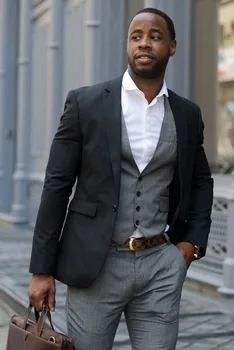 

2017 Latest Coat Pant Design Black&Grey Men Suits Terno Slim Fit Skinny 3 Pieces Tuxedo Casual Street Suits Custom Men Blazer