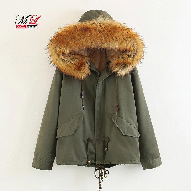 Hiver Neige Femmes Veste Coton Ouatée khaki Épais Black En Coupe army Femme Manteaux Capuchon Chaud Épaisse Fourrure Green Manteau Collier Parka vent De Mlinina À 65wqxx