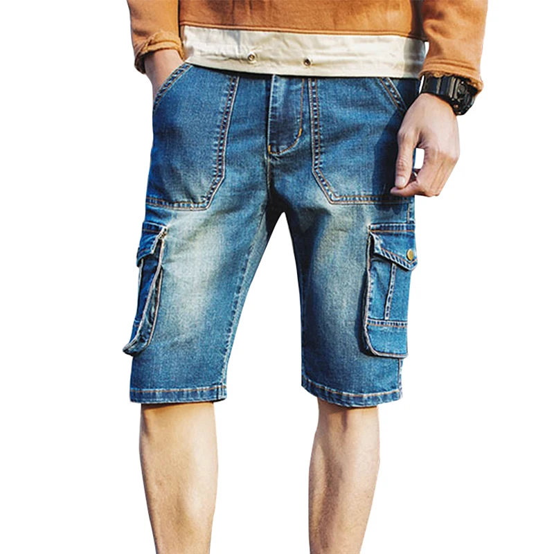 New Summer Denim Shorts Men Casual Pocket Decorate Men Cargo