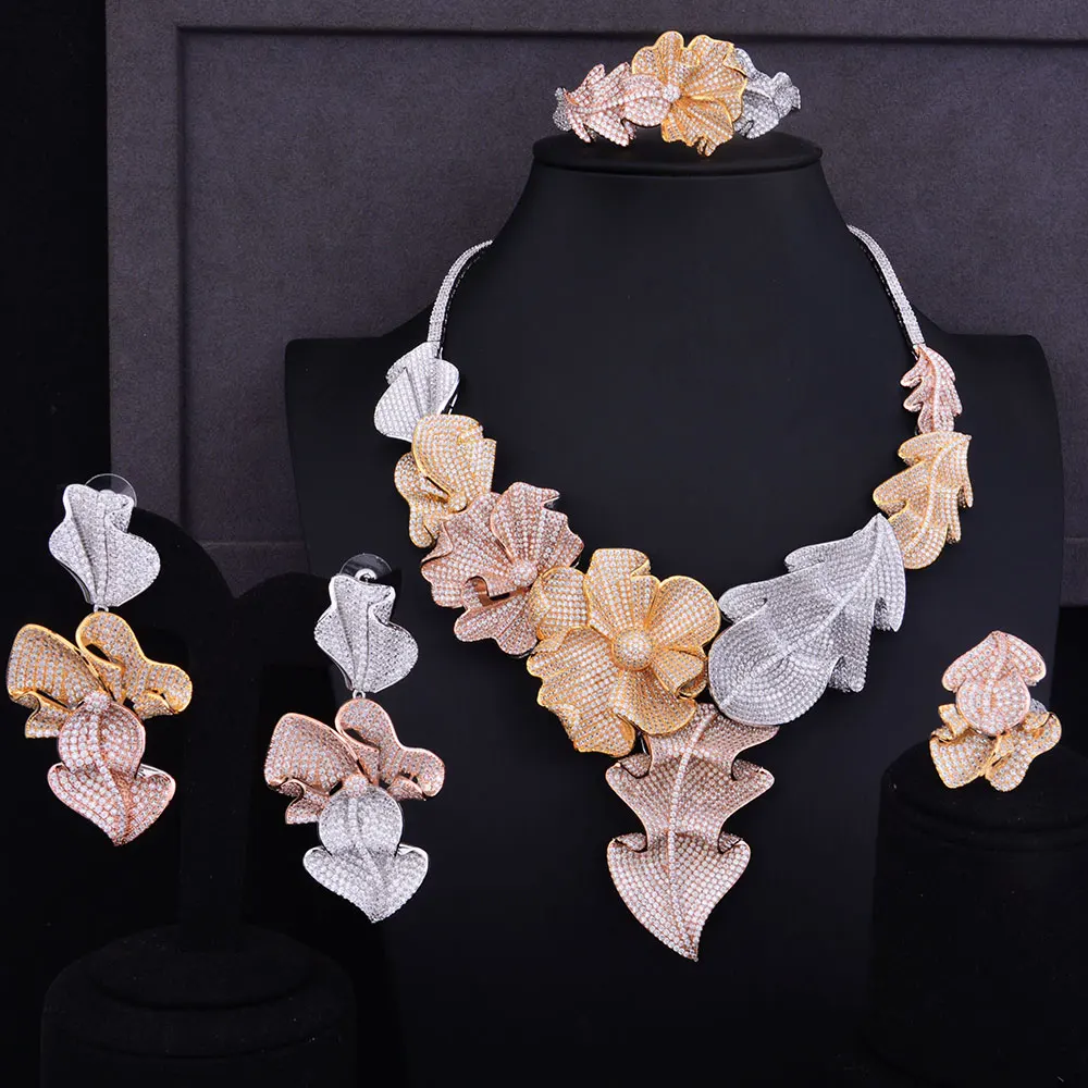 GODKI Luxury Lotus Leaf 3 Tone Mixed Women Wedding Cubic