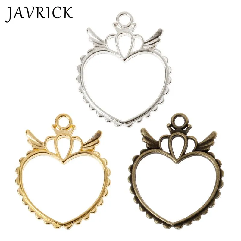 

5Pcs Hollow Wings Heart Frame Pendant Open Back Bezel UV Resin Jewelry Making