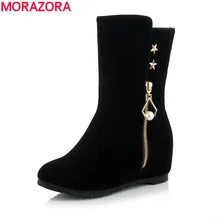 2017 PLus size 34-41 mature style height increasing boots for lady nubuck leather flat zip mid calf boot winter shoes