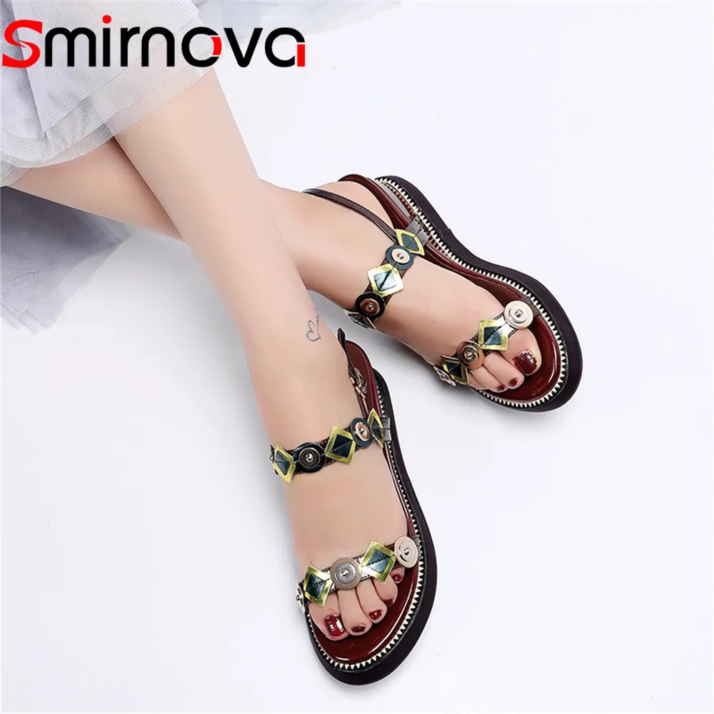

Smirnova 2018 fashion summer new shoes woman buckle platform wedges shoes casual sandals women genuine leather prom shoes brown