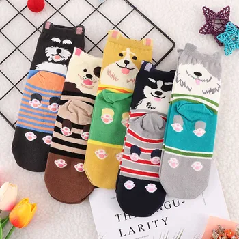 

Lovely Cartoon Dog Printed Animal Women Cotton Socks Winter Autumn Warm Sock Short Ankle Kawaii Cute Socks