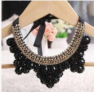 

Rhinestones Big Choker necklaces for Women,Length:Can adjustment Multi color Crystal Necklace Black Ribbon Colorful Chokers
