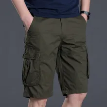 Летние мужские уличные свободные шорты с множеством карманов мужские прямые повседневные шорты-карго хлопок плюс размер черный красный хаки зеленый