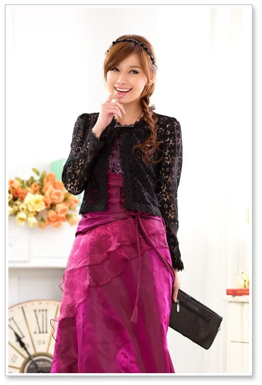 Elegant Women Lace Bridal Jacket Long Sleeve Evening Party Wraps Bolero