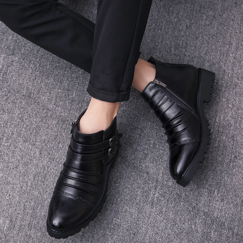 Negócios Preto Outono Casuais Sapatos Black Marca Festa De Com Confortáveis Masculino Sola Borracha Dos Homens Moda Botas Zíper Primavera Da gxAwnqFOO