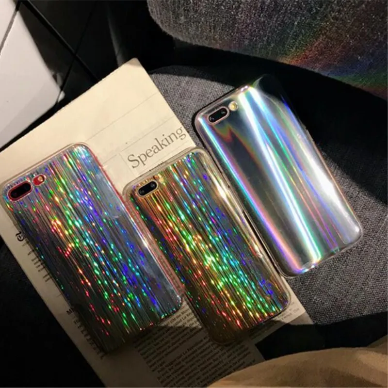 Luxury Rainbow Glitter Phone Case For iPhone 7 7plus 8 8plus Cute Laser Colorful Shining 6 6S X 5S Silicone Cover |