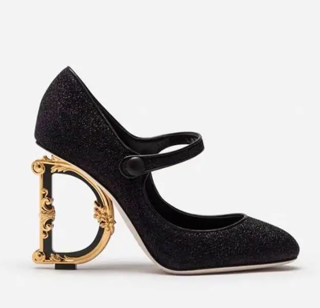 

Moraima Snc Round Toe Strange Heels Mary Janes Ankle Strap Woman Pumps 2019 Runway High heel Dress Shoes Black