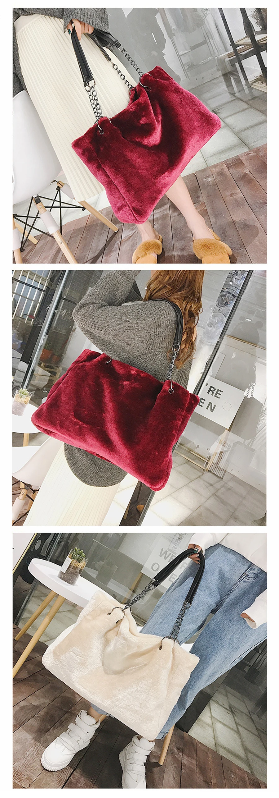Роскошный искусственный меховые сумки для женщин сумки 2018 Высокая емкость женская зимняя сумка на плечо модные женская сумка Топ-ручка