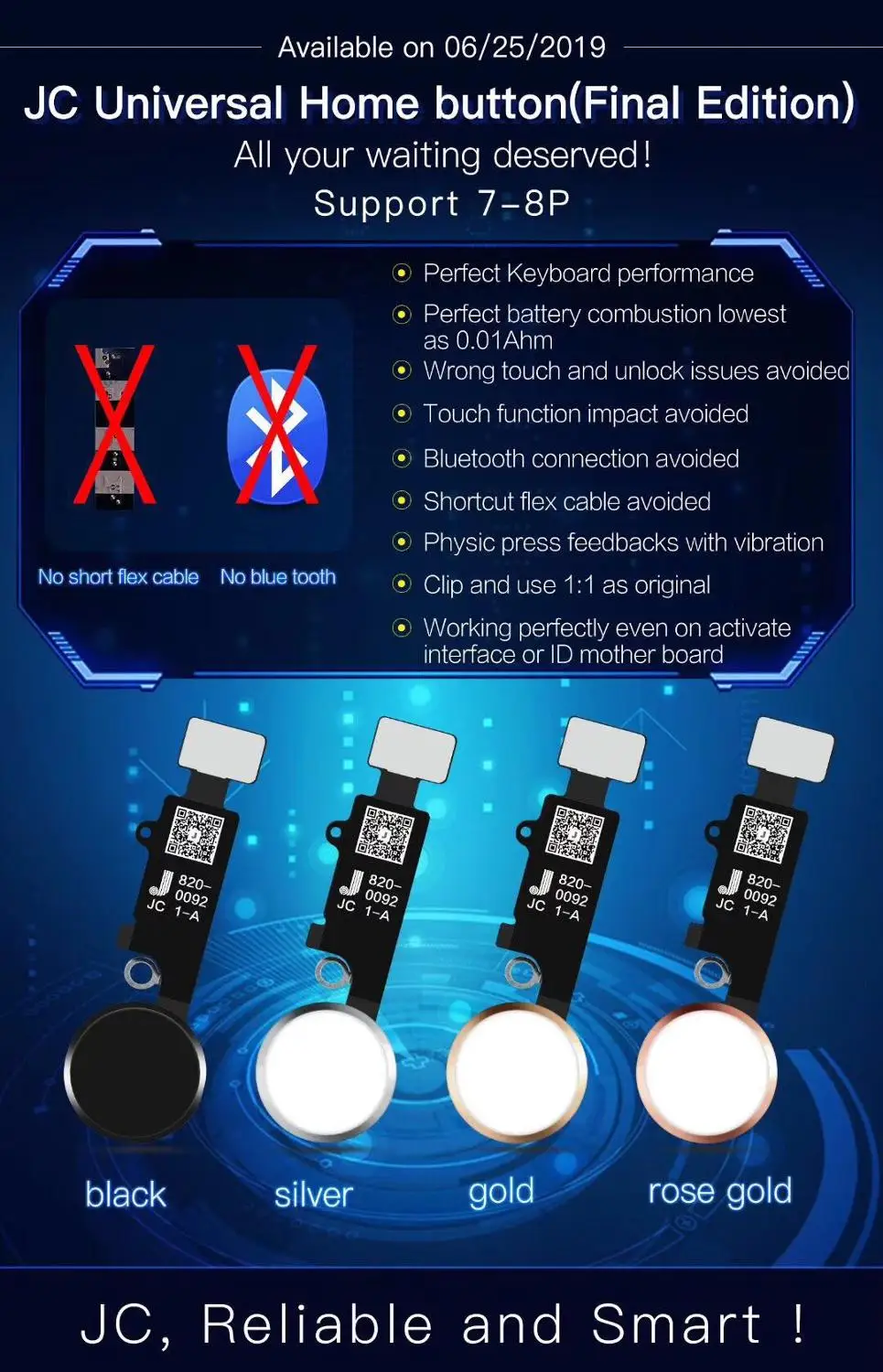 Jc Yf-Universal Home Button Flex Per Iphone 7 7 Plus 8 8 Plus, Funzione Di Ritorno A Casa, Nero, Bianco, Oro, Rosa, Oro, Pulsante Posteriore