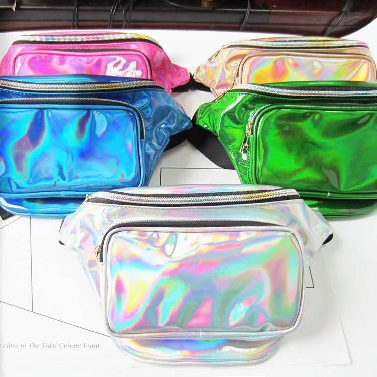 

Harajuku Hipper Women Men Korea Fashion Street Gradient Rainbow Pu Laser Leather Waist Pack Run/Phone/Messenger Crossbody Bag