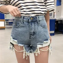 Уличная одежда, спортивный костюм, высокая талия, потертые, рваные, нестандартные, с кисточками, джинсовые шорты, американский скейтборд, джинсы для девочек, панталоны, корейский стиль