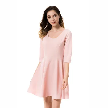 

Elegant Women Summer Dresses Scallops Neck Cute Pink Pleated Midi Dress Female Big Swing Half Sleeve Office Party Dresses S-XL